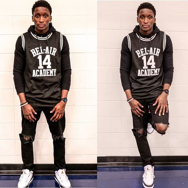 victor oladipo wearing will smith the fresh prince of belair basketball jersey in black