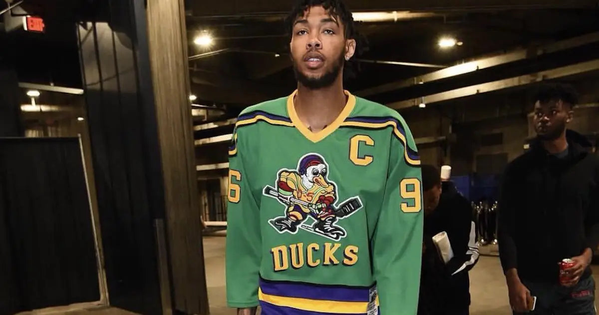 Brandon ingram wearing charlie conway mighty ducks movie hockey jersey