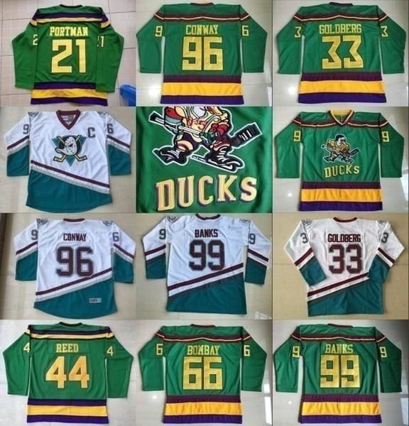 Adam Banks #99 Mighty Ducks Movie Hockey Jersey White Green