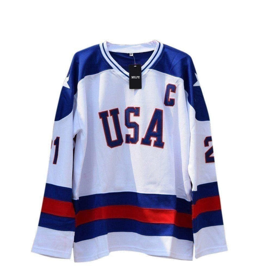 Mike Eruzione #21 1980 Miracle On Ice Team USA Hockey Movie Jersey